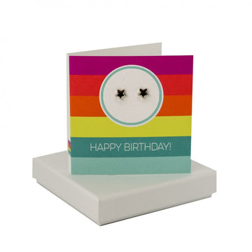 Happy Birthday Bold Circle Stripe Card - Black Enamel Star Studs Coral and Mint